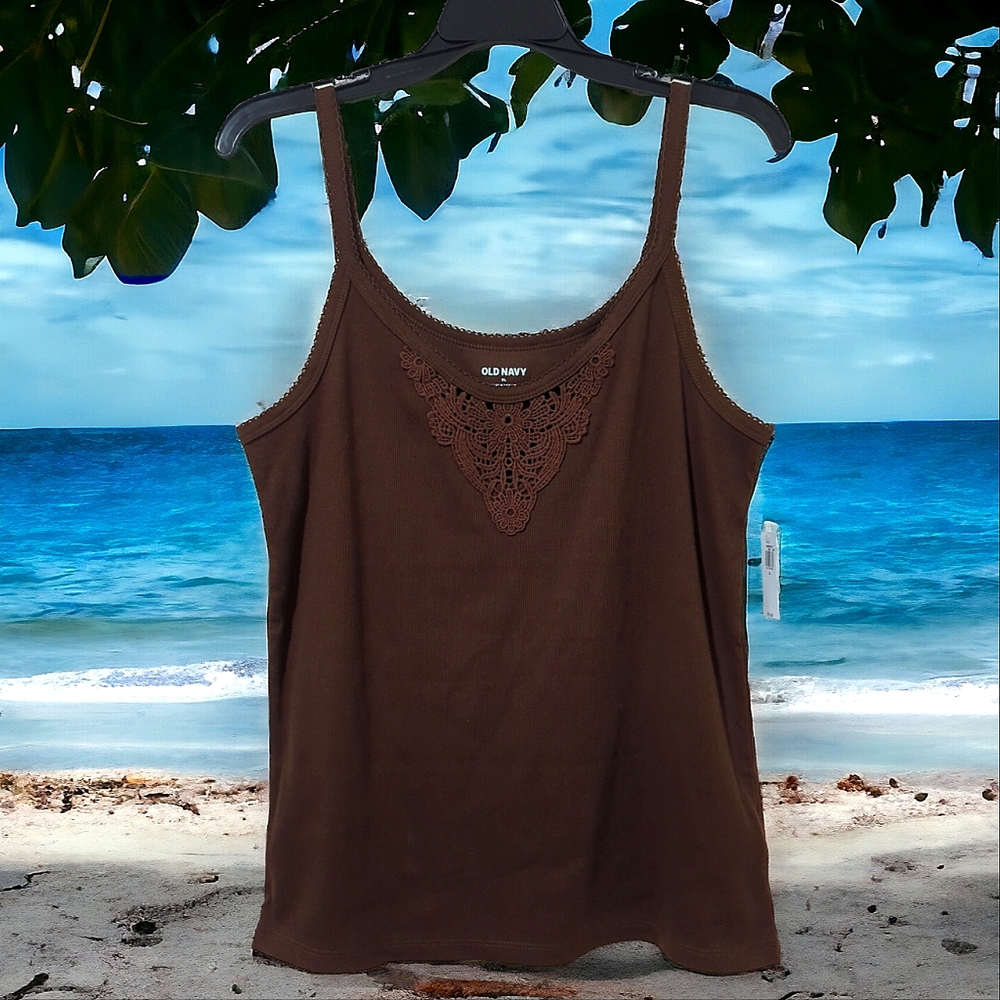 Old Navy Cami Top! Brand New! Brown Camisole with Lace Detailing, Size: XL